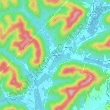 Topografische Karte Muddlety, Höhe, Relief