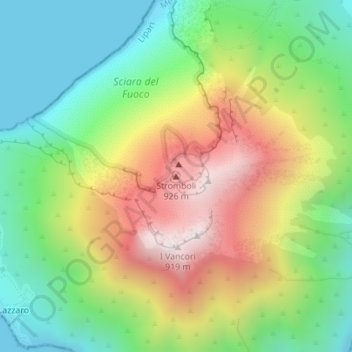 Topografische Karte Stromboli, Höhe, Relief