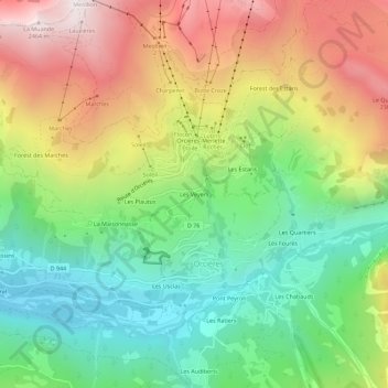 Topografische Karte Les Veyers, Höhe, Relief