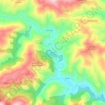 Topografische Karte A Silva, Höhe, Relief