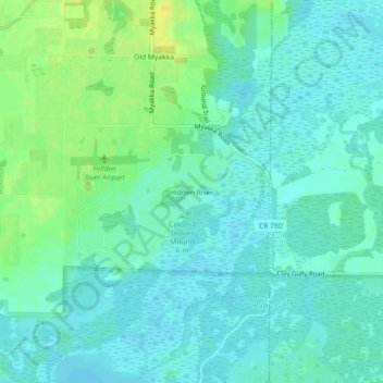 Topografische Karte Hidden River, Höhe, Relief