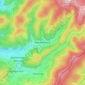 Topografische Karte Werthenbach, Höhe, Relief