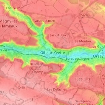 Topografische Karte Gif-sur-Yvette, Höhe, Relief