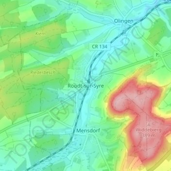 Topografische Karte Roodt/Syre, Höhe, Relief