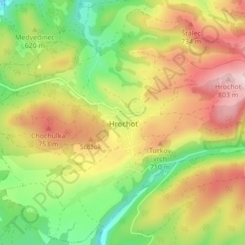 Topografische Karte Hrochoť, Höhe, Relief