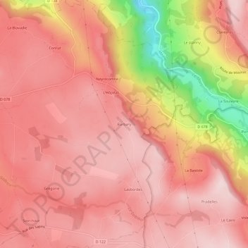 Topografische Karte Barbary, Höhe, Relief