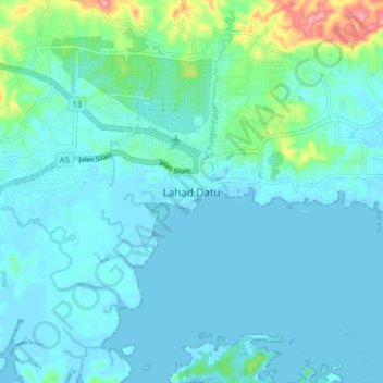 Topografische Karte Lahad Datu, Höhe, Relief