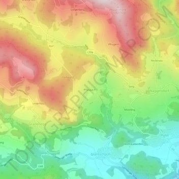 Topografische Karte Pflausach, Höhe, Relief