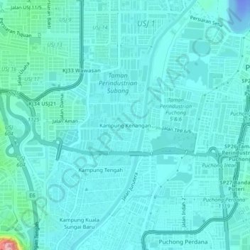 Topografische Karte Kampung Kenangan, Höhe, Relief