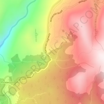Topografische Karte General Sherman Tree, Höhe, Relief