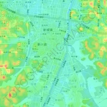 Topografische Karte 竹围, Höhe, Relief