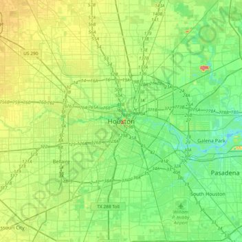 Topografische Karte Houston, Höhe, Relief