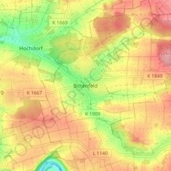 Topografische Karte Bittenfeld, Höhe, Relief