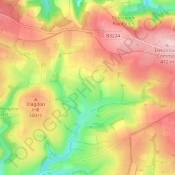 Topografische Karte Withiel Florey, Höhe, Relief