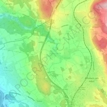 Topografische Karte Zwillikon, Höhe, Relief