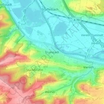 Topografische Karte Trunstadt, Höhe, Relief
