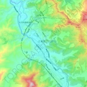 Topografische Karte 仁和镇, Höhe, Relief