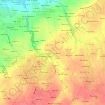 Topografische Karte Kersquivit, Höhe, Relief