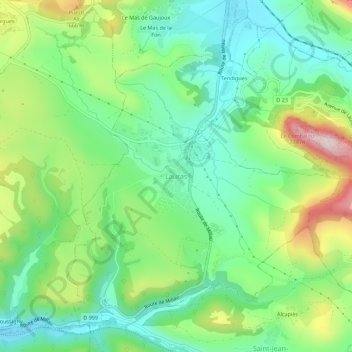 Topografische Karte Lauras, Höhe, Relief