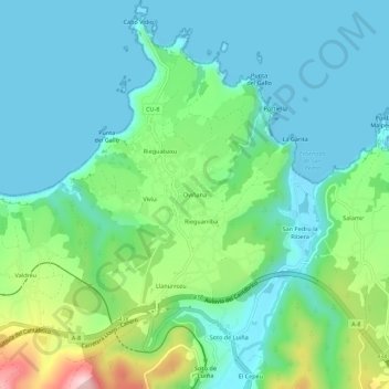 Topografische Karte Oviñana, Höhe, Relief