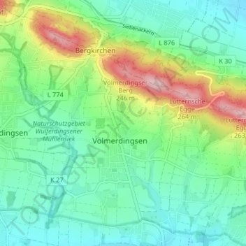 Topografische Karte Wittekindshof, Höhe, Relief
