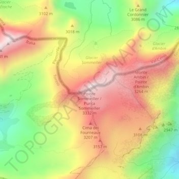 Topografische Karte Pointe Sommeiller / Punta Sommeiller, Höhe, Relief