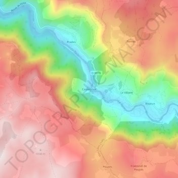 Topografische Karte Castelbouc, Höhe, Relief