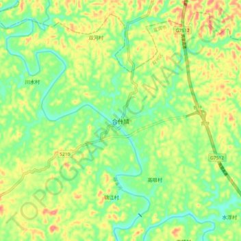 Topografische Karte 合什镇, Höhe, Relief