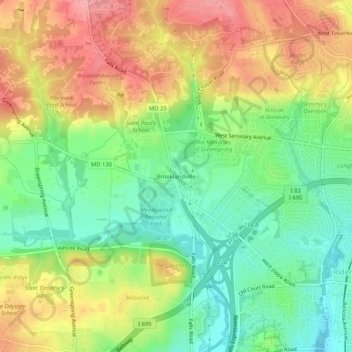 Topografische Karte Brooklandville, Höhe, Relief