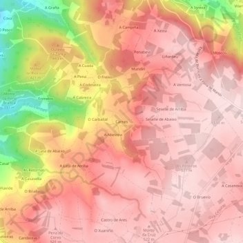 Topografische Karte Carnes, Höhe, Relief