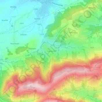 Topografische Karte Petersberg, Höhe, Relief