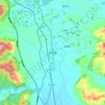 Topografische Karte 孟公镇, Höhe, Relief