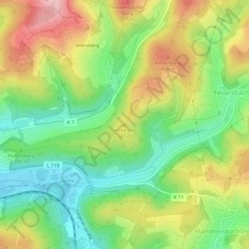 Topografische Karte Hohe Ley, Höhe, Relief