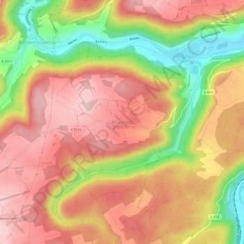 Topografische Karte Brachfeld, Höhe, Relief