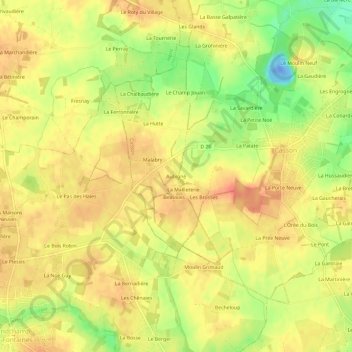 Topografische Karte Aubigné, Höhe, Relief