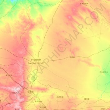 Topografische Karte 鄂托克前旗, Höhe, Relief