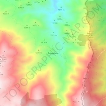 Topografische Karte Benacebada, Höhe, Relief
