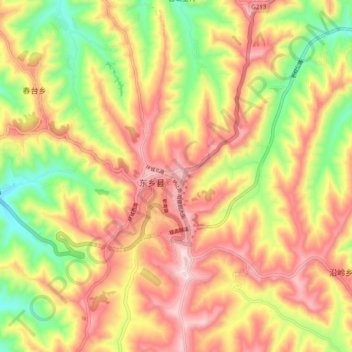 Topografische Karte 锁南镇, Höhe, Relief