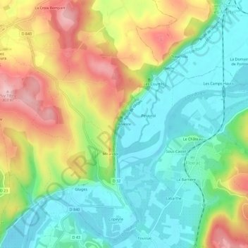 Topografische Karte Briance, Höhe, Relief