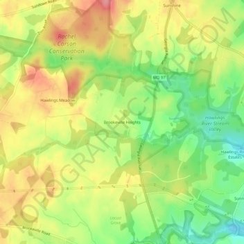 Topografische Karte Brookeville Heights, Höhe, Relief
