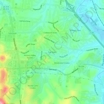 Topografische Karte Fair Oaks, Höhe, Relief