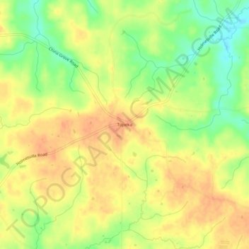 Topografische Karte Topeka, Höhe, Relief