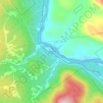 Topografische Karte North River, Höhe, Relief