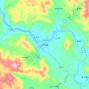 Topografische Karte 百侯镇, Höhe, Relief