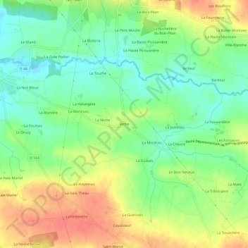 Topografische Karte Arche, Höhe, Relief