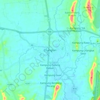 Topografische Karte Changlun, Höhe, Relief
