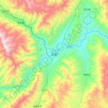 Topografische Karte 云县, Höhe, Relief