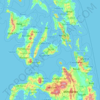 Topografische Karte Bohol, Höhe, Relief