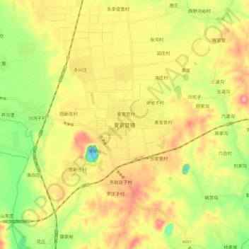 Topografische Karte 夏官营镇, Höhe, Relief