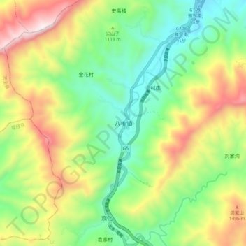 Topografische Karte 八步镇, Höhe, Relief